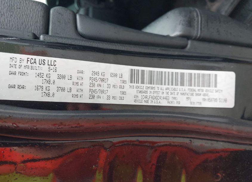 Photo 9 of 2016 Jeep Grand CHEROKEE LAREDO (VIN 1C4RJFAGXGC414463)