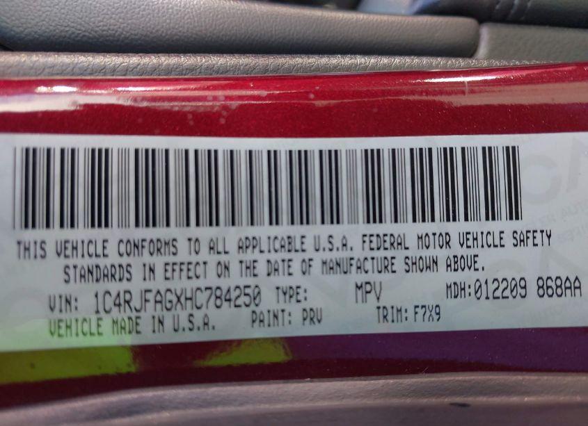 Photo 9 of 2017 Jeep Grand CHEROKEE LAREDO 4X4 (VIN 1C4RJFAGXHC784250)