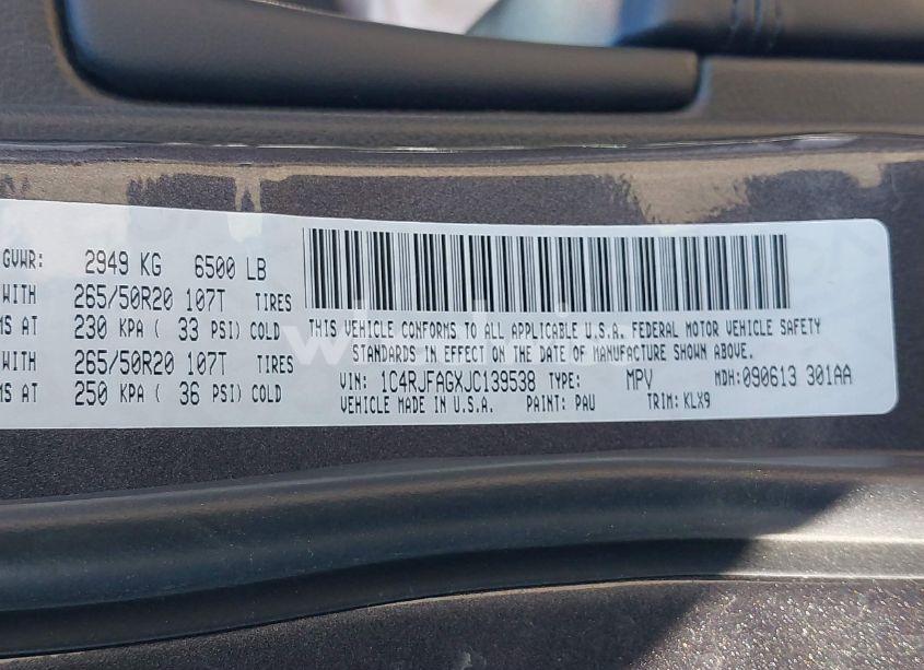 Photo 9 of 2018 Jeep Grand CHEROKEE ALTITUDE 4X4 (VIN 1C4RJFAGXJC139538)