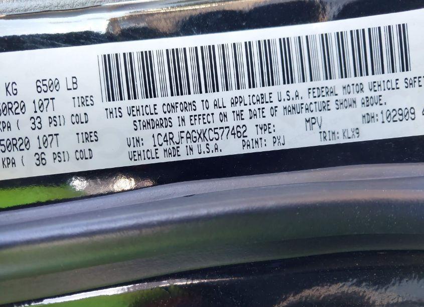 Photo 9 of 2019 Jeep Grand CHEROKEE ALTITUDE 4X4 (VIN 1C4RJFAGXKC577462)