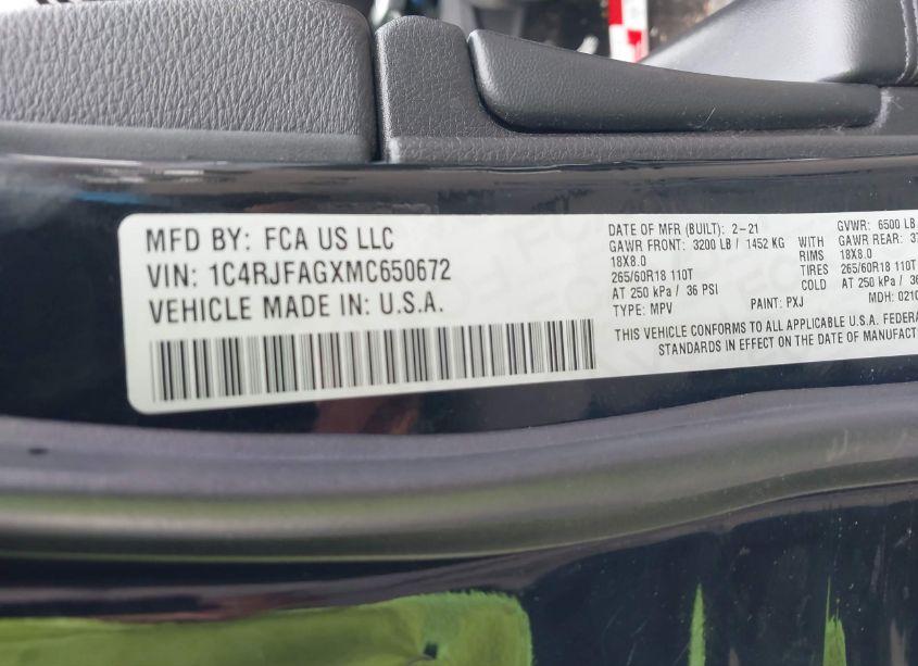 Photo 9 of 2021 Jeep Grand CHEROKEE LAREDO X 4X4 (VIN 1C4RJFAGXMC650672)