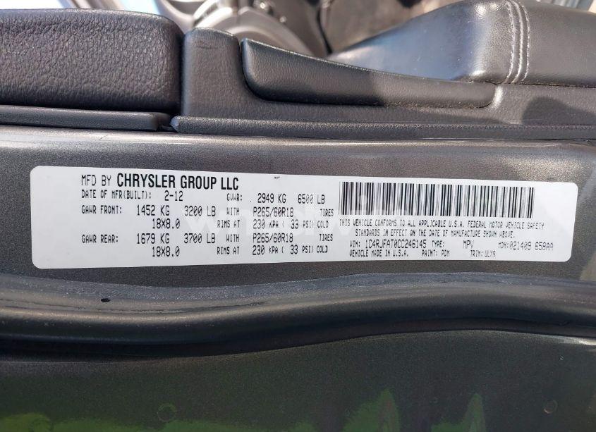 Photo 9 of 2012 Jeep Grand CHEROKEE LAREDO (VIN 1C4RJFAT0CC246145)