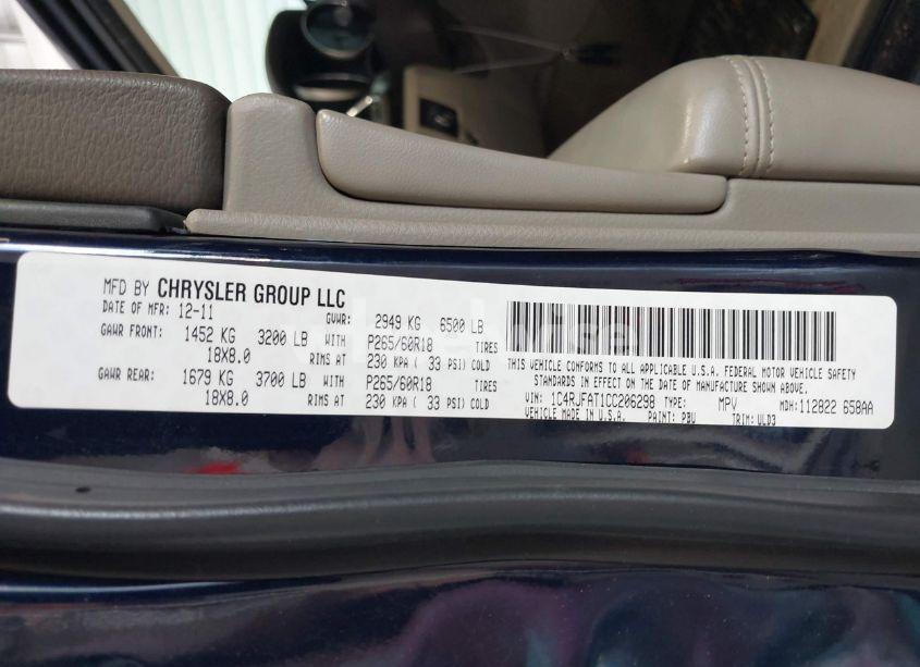 Photo 9 of 2012 Jeep Grand CHEROKEE LAREDO (VIN 1C4RJFAT1CC206298)