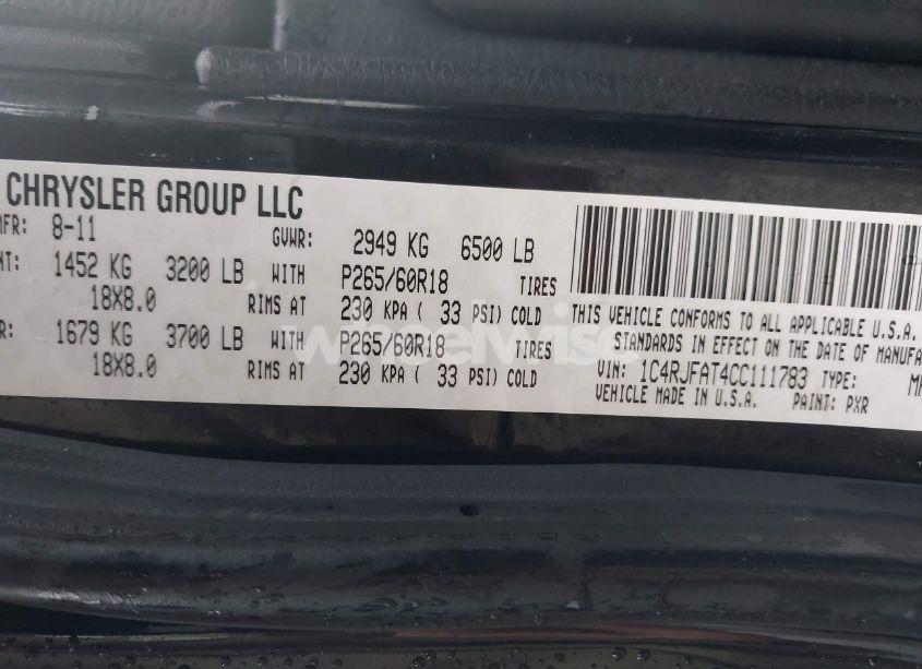 Photo 9 of 2012 Jeep Grand CHEROKEE LAREDO (VIN 1C4RJFAT4CC111783)