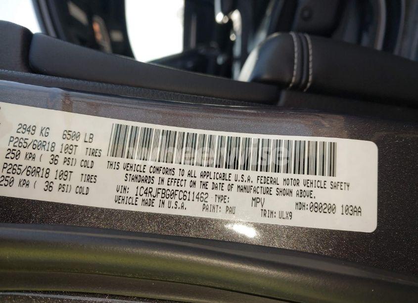 Photo 9 of 2015 Jeep Grand CHEROKEE LIMITED (VIN 1C4RJFBG0FC611462)