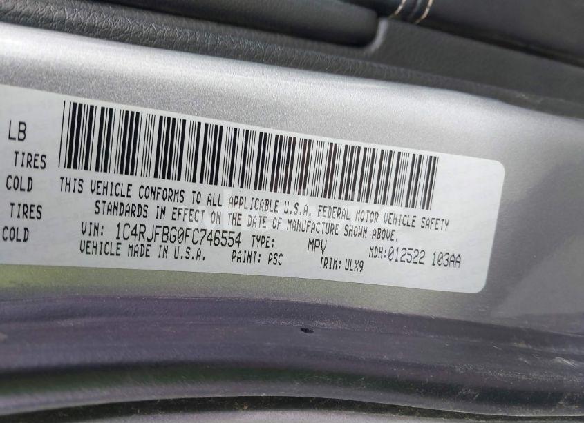 Photo 9 of 2015 Jeep Grand CHEROKEE LIMITED (VIN 1C4RJFBG0FC746554)