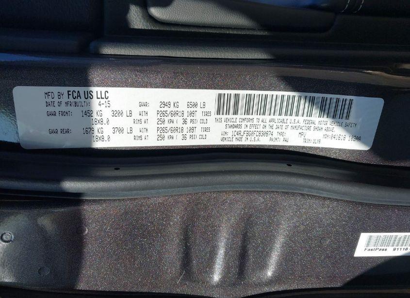 Photo 9 of 2015 Jeep Grand CHEROKEE LIMITED (VIN 1C4RJFBG0FC830874)