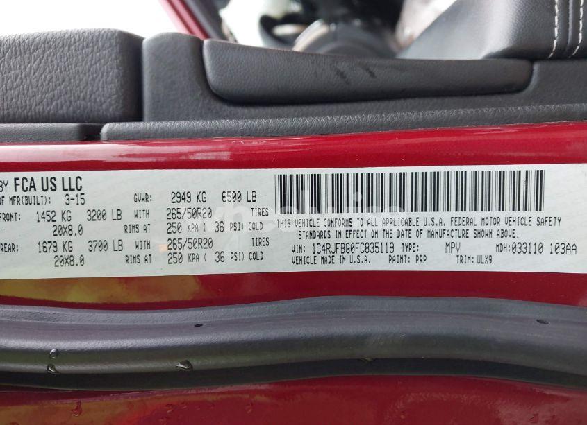 Photo 9 of 2015 Jeep Grand CHEROKEE LIMITED (VIN 1C4RJFBG0FC835119)