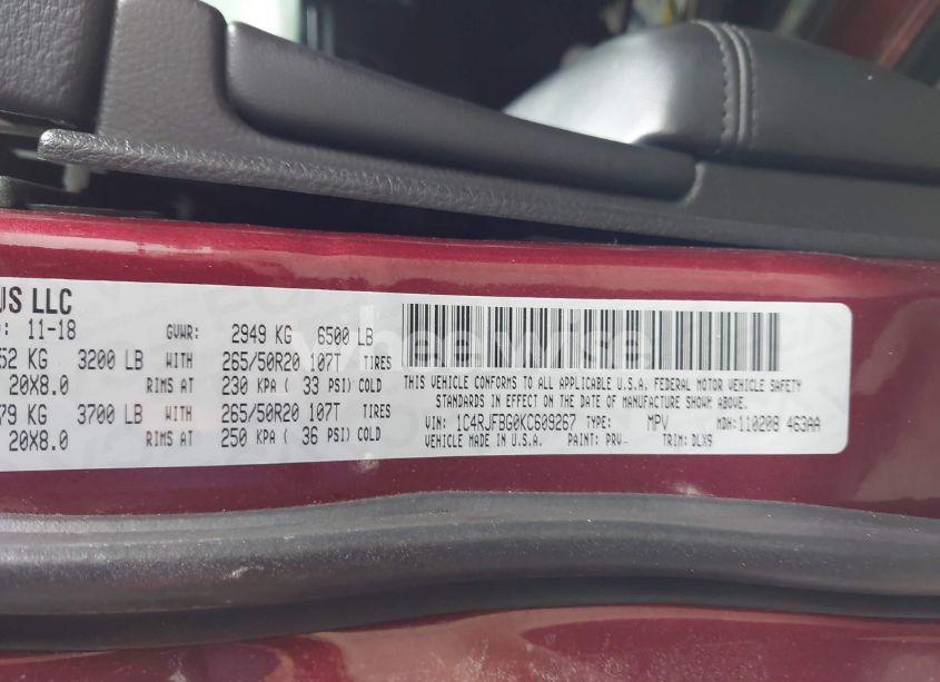 Photo 9 of 2019 Jeep Grand CHEROKEE LIMITED 4X4 (VIN 1C4RJFBG0KC609267)