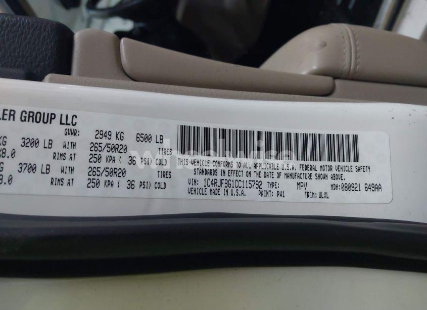 Photo 9 of 2012 Jeep Grand CHEROKEE LIMITED (VIN 1C4RJFBG1CC115792)