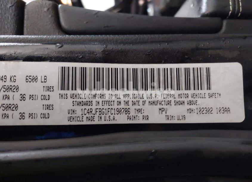 Photo 9 of 2015 Jeep Grand CHEROKEE LIMITED (VIN 1C4RJFBG1FC190786)