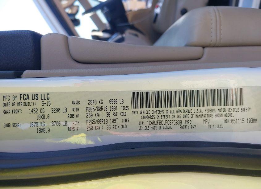 Photo 9 of 2015 Jeep Grand CHEROKEE LIMITED (VIN 1C4RJFBG1FC875838)