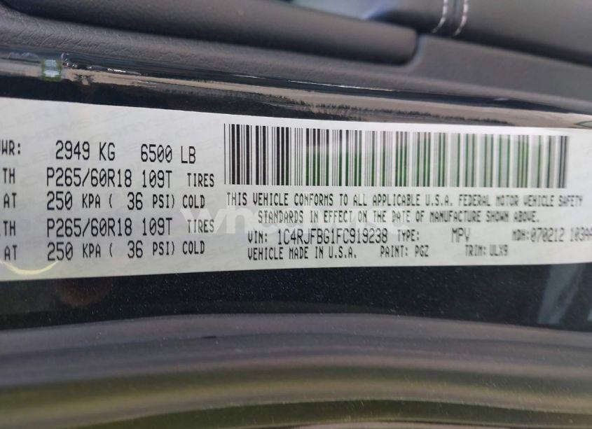 Photo 9 of 2015 Jeep Grand CHEROKEE LIMITED (VIN 1C4RJFBG1FC919238)