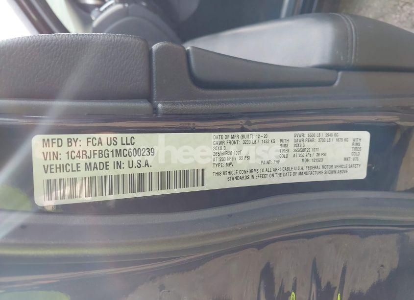 Photo 9 of 2021 Jeep Grand CHEROKEE LIMITED 4X4 (VIN 1C4RJFBG1MC600239)