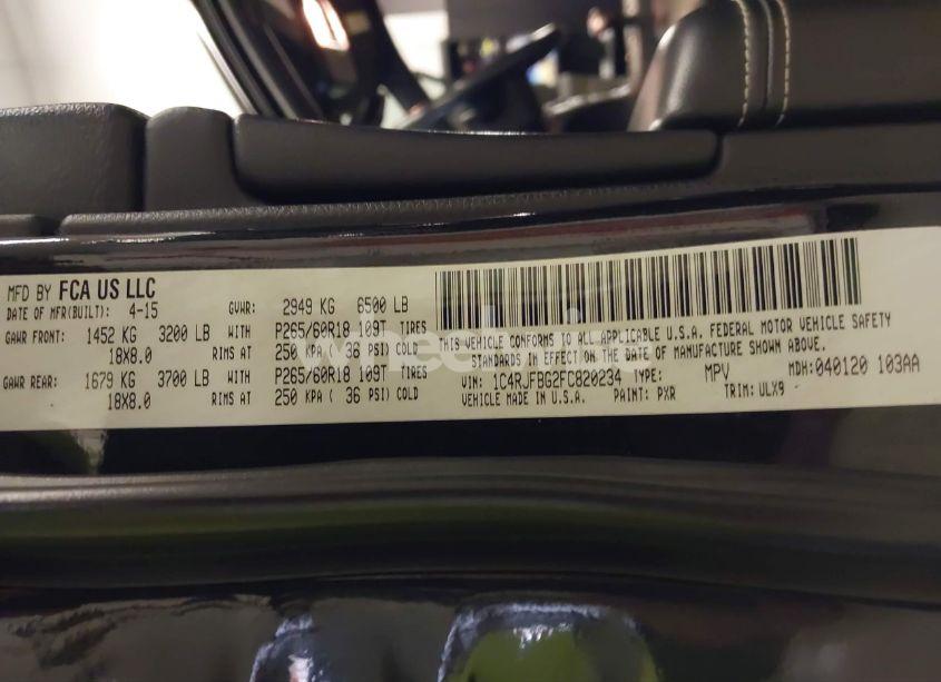 Photo 9 of 2015 Jeep Grand CHEROKEE LIMITED (VIN 1C4RJFBG2FC820234)