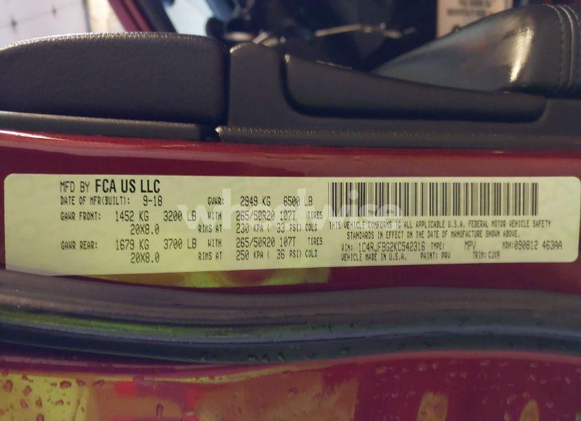 Photo 9 of 2019 Jeep Grand CHEROKEE LIMITED 4X4 (VIN 1C4RJFBG2KC542316)
