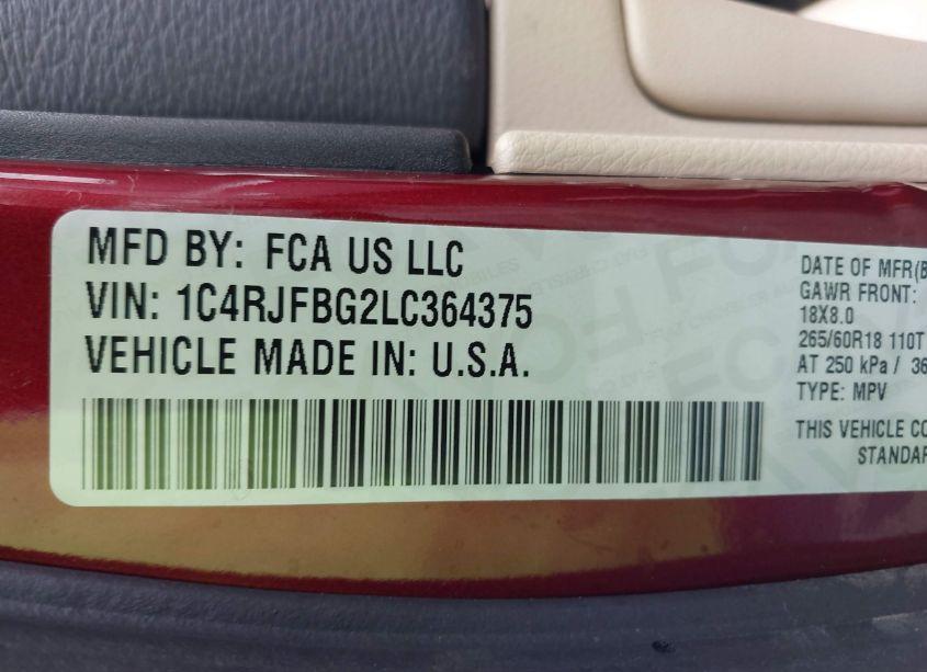 Photo 9 of 2020 Jeep Grand CHEROKEE LIMITED 4X4 (VIN 1C4RJFBG2LC364375)