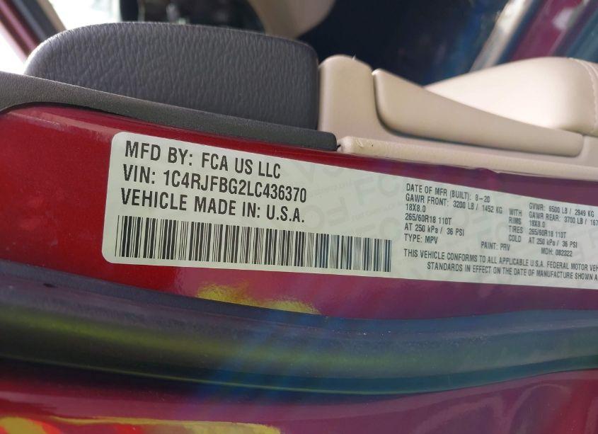 Photo 9 of 2020 Jeep Grand CHEROKEE LIMITED 4X4 (VIN 1C4RJFBG2LC436370)