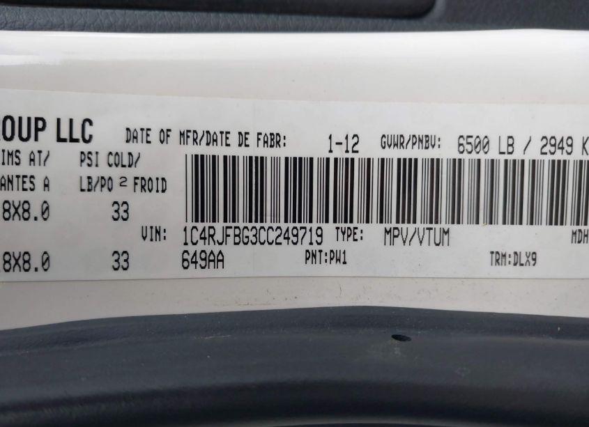 Photo 9 of 2012 Jeep Grand CHEROKEE LIMITED (VIN 1C4RJFBG3CC249719)