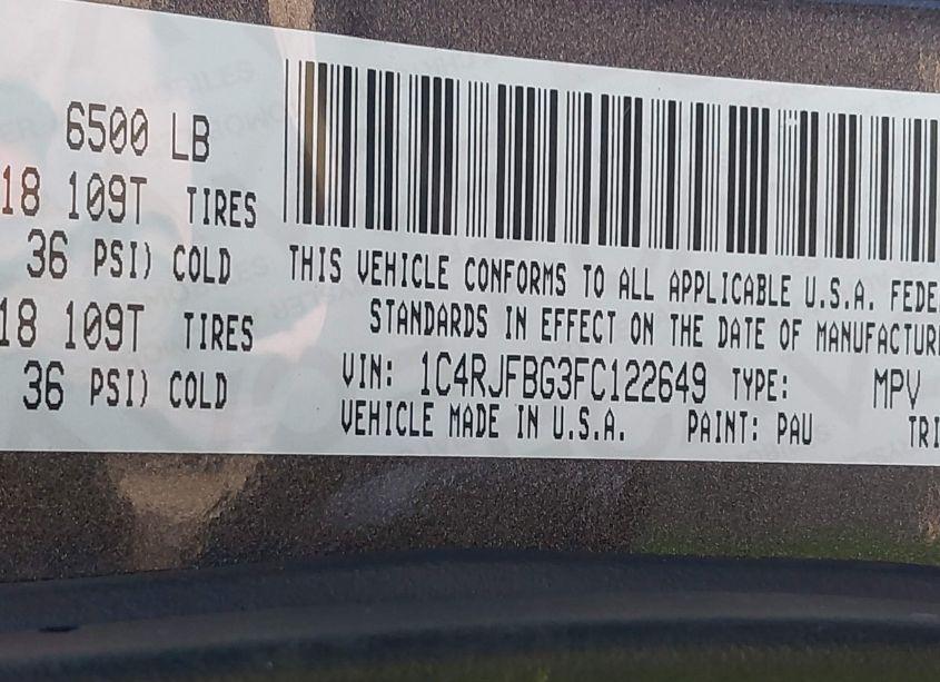 Photo 9 of 2015 Jeep Grand CHEROKEE LIMITED (VIN 1C4RJFBG3FC122649)