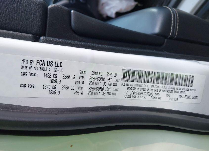 Photo 9 of 2015 Jeep Grand CHEROKEE LIMITED (VIN 1C4RJFBG3FC733202)