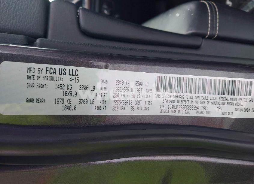 Photo 9 of 2015 Jeep Grand CHEROKEE LIMITED (VIN 1C4RJFBG3FC838354)