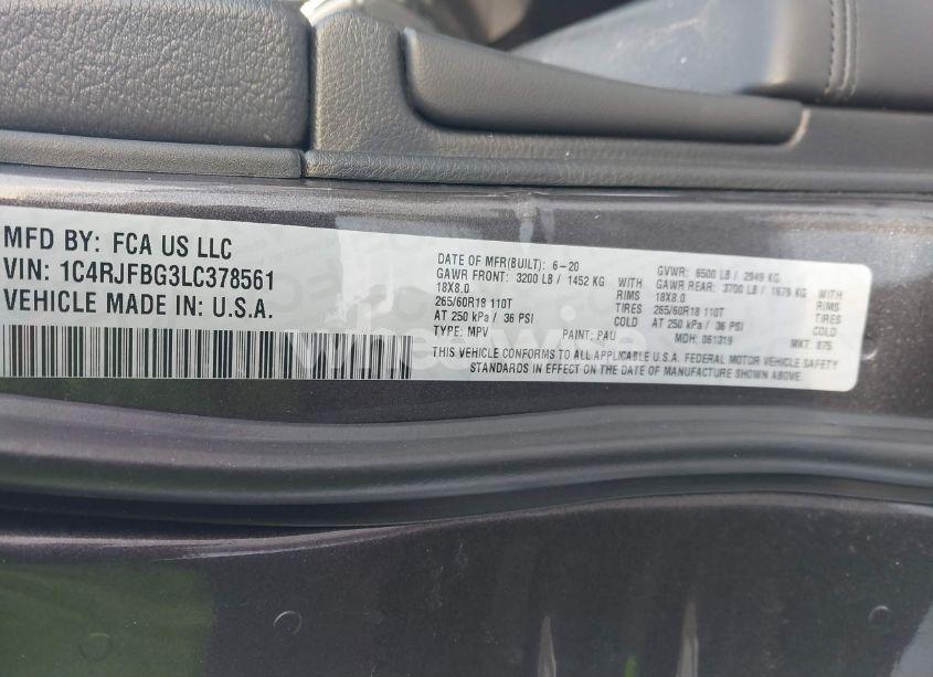 Photo 9 of 2020 Jeep Grand CHEROKEE LIMITED 4X4 (VIN 1C4RJFBG3LC378561)