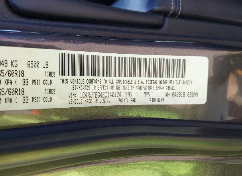 Photo 9 of 2014 Jeep Grand CHEROKEE LIMITED (VIN 1C4RJFBG4EC140124)