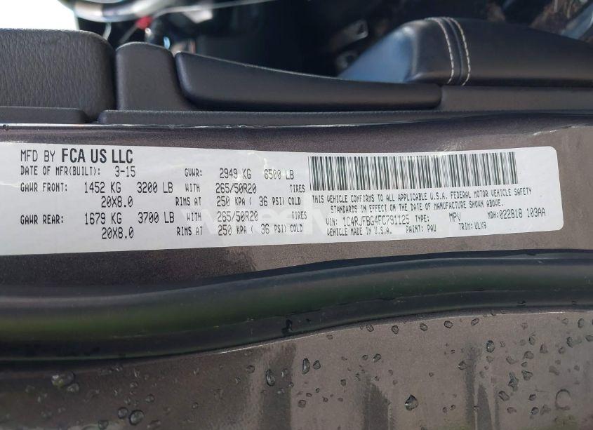 Photo 9 of 2015 Jeep Grand CHEROKEE LIMITED (VIN 1C4RJFBG4FC791125)