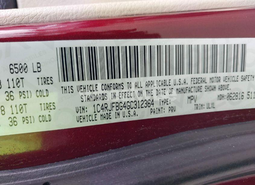 Photo 9 of 2016 Jeep Grand CHEROKEE LIMITED (VIN 1C4RJFBG4GC312364)