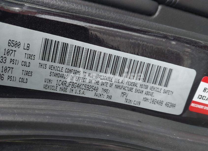 Photo 9 of 2019 Jeep Grand CHEROKEE LIMITED 4X4 (VIN 1C4RJFBG4KC592540)