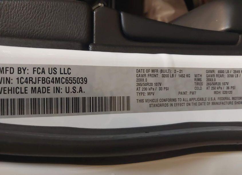 Photo 9 of 2021 Jeep Grand CHEROKEE 80TH ANNIVERSARY 4X4 (VIN 1C4RJFBG4MC655039)