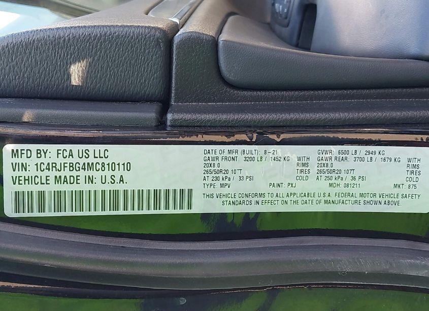 Photo 9 of 2021 Jeep Grand CHEROKEE LIMITED 4X4 (VIN 1C4RJFBG4MC810110)