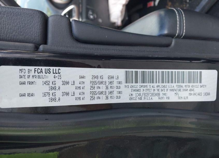 Photo 9 of 2015 Jeep Grand CHEROKEE LIMITED (VIN 1C4RJFBG5FC853499)