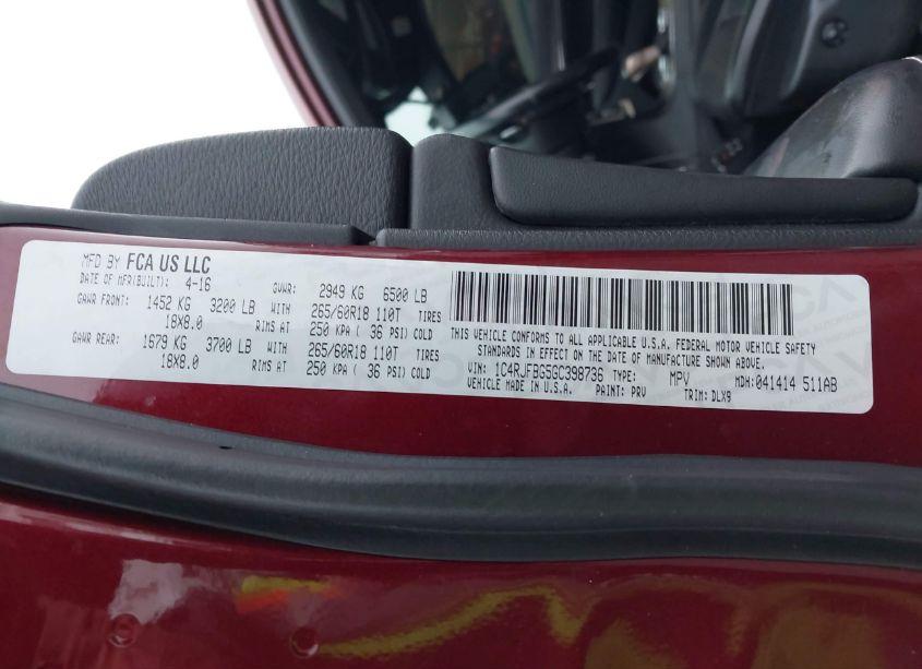 Photo 9 of 2016 Jeep Grand CHEROKEE LIMITED (VIN 1C4RJFBG5GC398736)