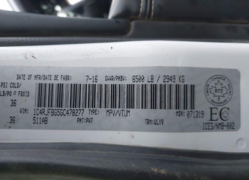 Photo 9 of 2016 Jeep Grand CHEROKEE LIMITED (VIN 1C4RJFBG5GC478277)