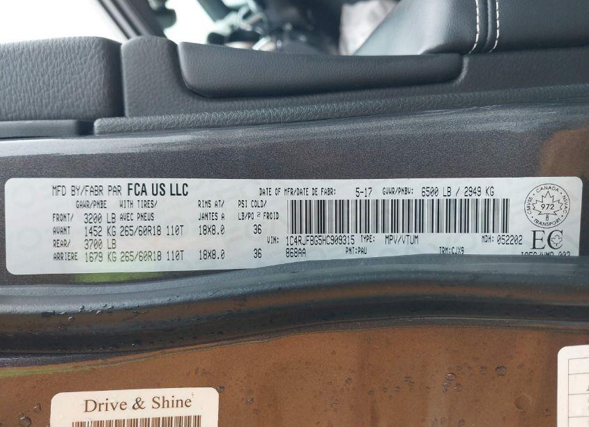 Photo 9 of 2017 Jeep Grand CHEROKEE LIMITED (VIN 1C4RJFBG5HC909315)