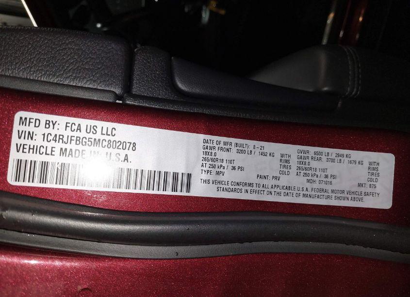 Photo 9 of 2021 Jeep Grand CHEROKEE LIMITED 4X4 (VIN 1C4RJFBG5MC802078)