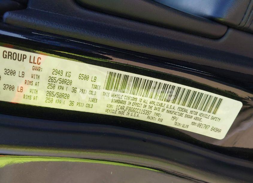 Photo 9 of 2012 Jeep Grand CHEROKEE LIMITED (VIN 1C4RJFBG6CC115397)