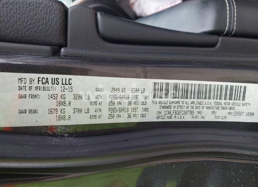 Photo 9 of 2015 Jeep Grand CHEROKEE LIMITED (VIN 1C4RJFBG6FC207789)