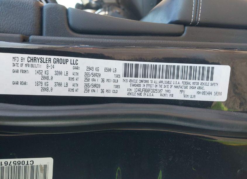 Photo 9 of 2015 Jeep Grand CHEROKEE LIMITED (VIN 1C4RJFBG6FC625107)