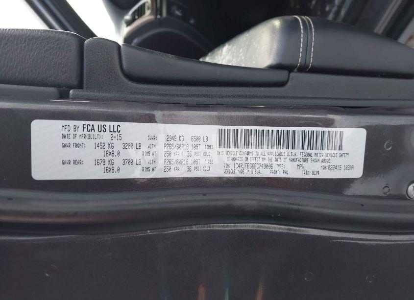 Photo 9 of 2015 Jeep Grand CHEROKEE LIMITED (VIN 1C4RJFBG6FC749006)