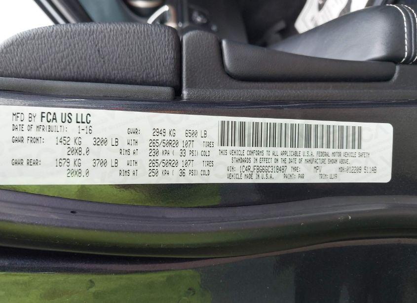 Photo 9 of 2016 Jeep Grand CHEROKEE LIMITED (VIN 1C4RJFBG6GC318487)