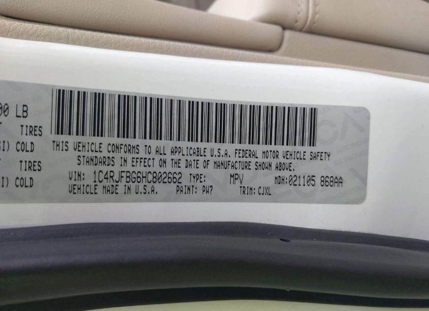 Photo 9 of 2017 Jeep Grand CHEROKEE LIMITED 4X4 (VIN 1C4RJFBG6HC802662)