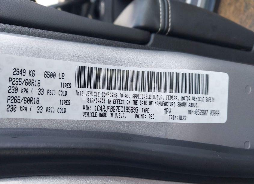 Photo 9 of 2014 Jeep Grand CHEROKEE LIMITED (VIN 1C4RJFBG7EC195893)