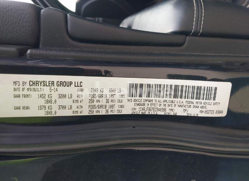 Photo 9 of 2014 Jeep Grand CHEROKEE LIMITED (VIN 1C4RJFBG7EC540386)