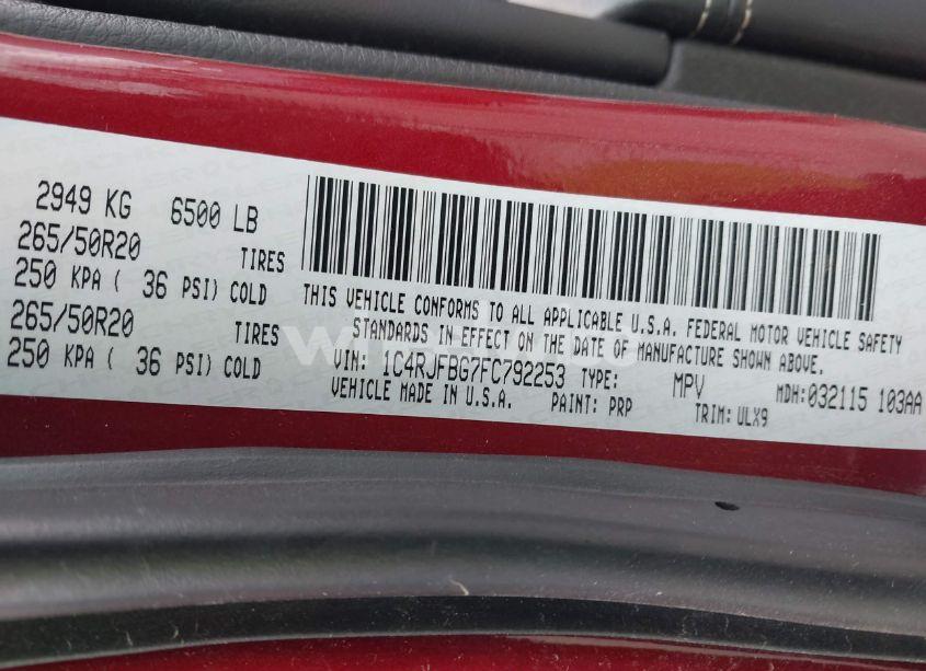 Photo 9 of 2015 Jeep Grand CHEROKEE LIMITED (VIN 1C4RJFBG7FC792253)