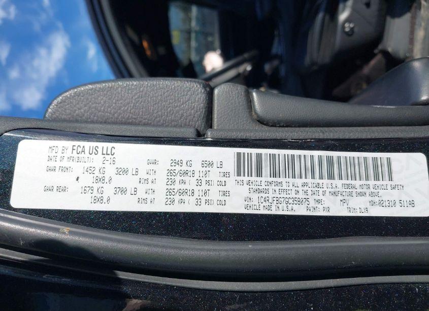 Photo 9 of 2016 Jeep Grand CHEROKEE LIMITED (VIN 1C4RJFBG7GC358075)