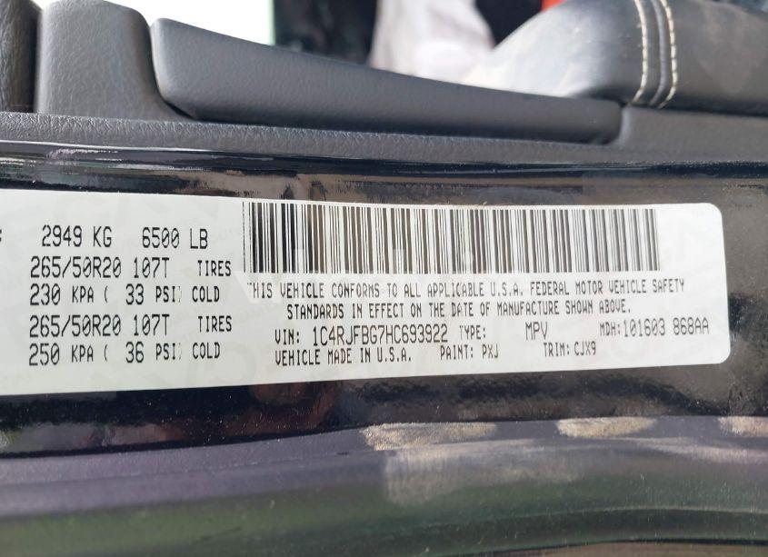 Photo 9 of 2017 Jeep Grand CHEROKEE LIMITED 4X4 (VIN 1C4RJFBG7HC693922)