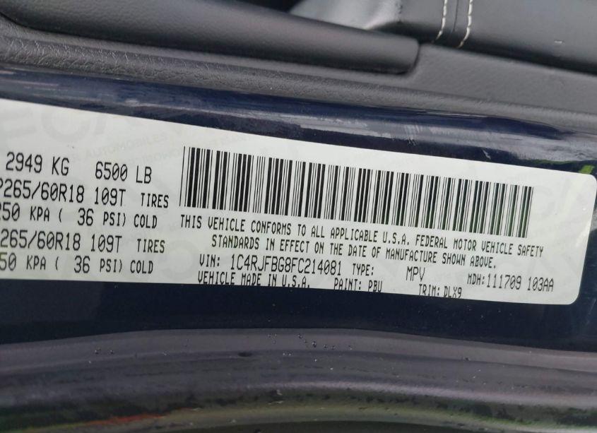 Photo 9 of 2015 Jeep Grand CHEROKEE LIMITED (VIN 1C4RJFBG8FC214081)